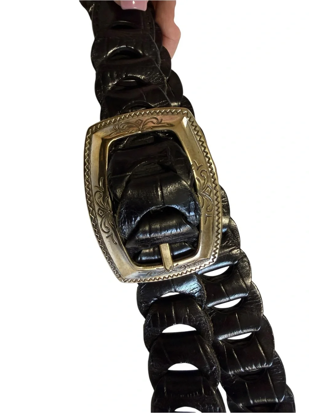 Brighton Black Braided Leather Belt Western Buckle 1996 Vintage